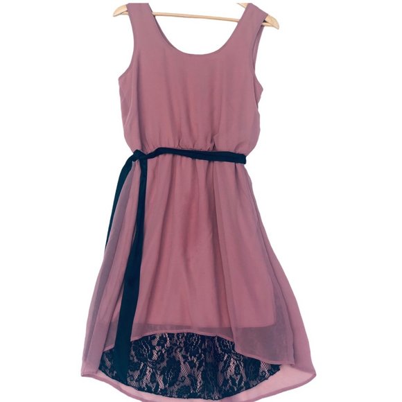 Tempted Dresses & Skirts - TEMPTED | Dusty Rose Hi-Lo Black Lace Dress NWT S